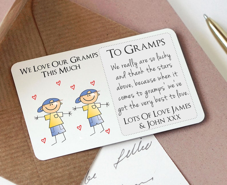 Personalised Sentimental Keepsake Wallet Card For Grandad Granda Gramps Love This Much Made From Metal Gift Idea For Birthday or Christmas Two Boys