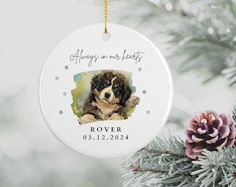 Personalised Watercolour Style Photo Pet Portrait Memorial Christmas Tree Ceramic Ornament Bauble Decoration In Memory For Dog Cat Gift