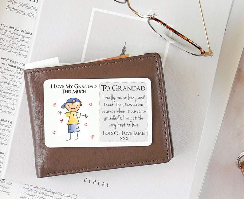 Personalised Sentimental Keepsake Wallet Card For Grandad Granda Gramps Love This Much Made From Metal Gift Idea For Birthday or Christmas Boy