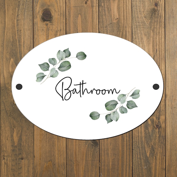 Bathroom Door Sign  - Toilet Door Sign - Eucalyptus Sage Green Theme - Plaque For Home House - Leafy Decor