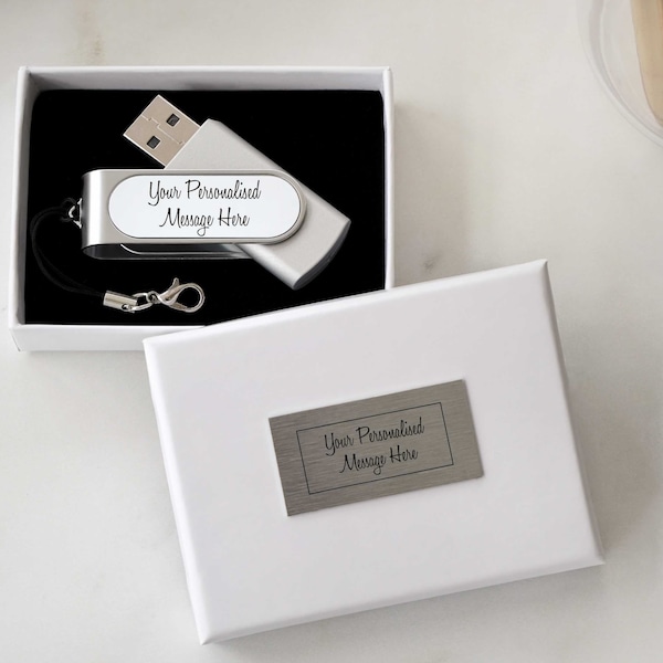 Personalised Message / Name 8GB 16gb 32gb 64gb USB Flash Drive For Christmas Birthday Wedding or Christening Gift Idea For Him or Her