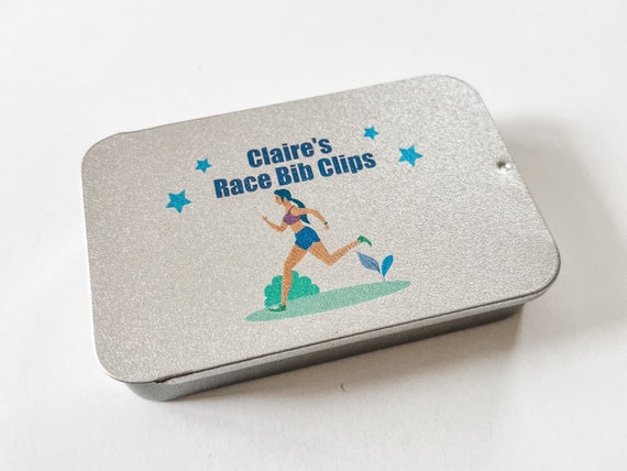 Personalised Running Bib Clip Tin Holder Gift Idea For Female Runners -  Pocket Sized For Keeping Safety Pins Or Bib Clips In