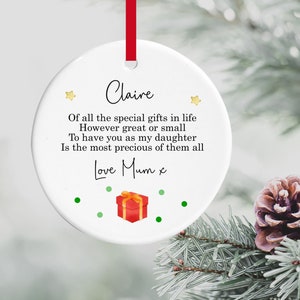 Personalised Christmas Gift Sentimental Poem Words Tree Ceramic Keepsake Hanging Bauble Ornament For Son Daughter From Mum Dad Parents