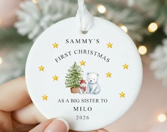 Personalised First Christmas As Big Brother Sister Christmas Ceramic Bauble | Tree Ornament Decoration Gift