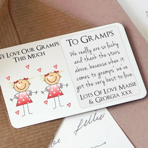 Personalised Sentimental Keepsake Wallet Card For Grandad Granda Gramps Love This Much Made From Metal Gift Idea For Birthday or Christmas Two Girls