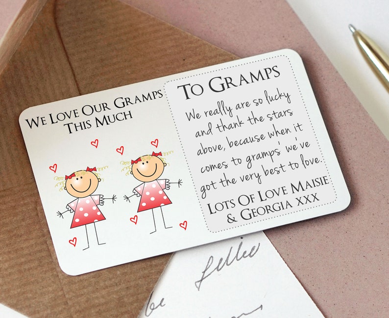 Personalised Sentimental Keepsake Wallet Card For Grandad Granda Gramps Love This Much Made From Metal Gift Idea For Birthday or Christmas Two Girls