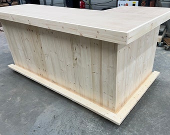L Shape Wood Smooth Top - Rustic barnwood style, pallet style wood indoor bar