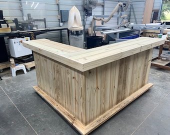 Kitchen Outdoor L Shape Real wood outdoor home patio tiki bar, medium size