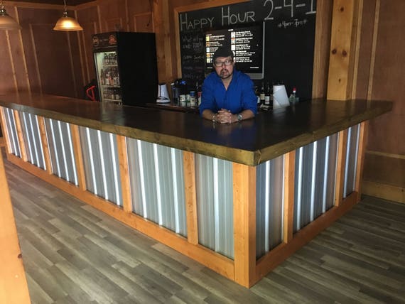 The Hustler 20 Rustic Corrugated V 5 Metal Bar Sales Counter Reception Desk Available Stained In Your Choice If Color