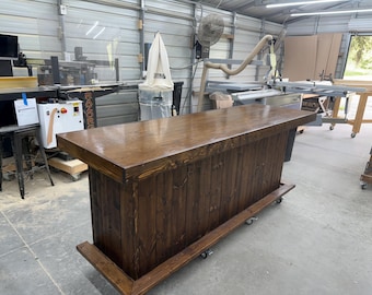 The Smooth Oak Top Straight - Solid wood Home Bar, industrial bar, basement bar, father gift, man cave bar, custom bar, commercial bar