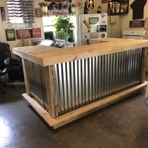 Large U shape Metal and pressure treated wood patio home tiki bar