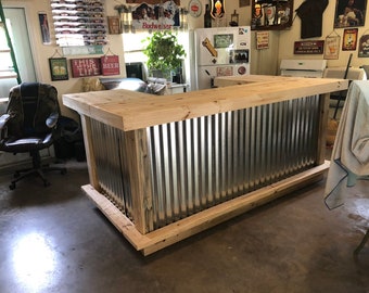 Large U shape Metal and pressure treated wood patio home tiki bar