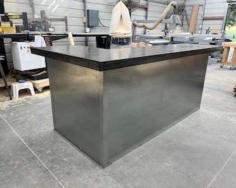 Flat Steely L Shape Custom Fabricated Metal Indoor Home Bar. Great Basement, Garage or Man Cave Bar.