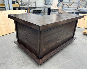 The Deluxe L Shape Solid Wood Bar - Tiki bar, industrial bar, basement bar, l shape bar, man cave bar, home bar, custom bar, commercial bar,