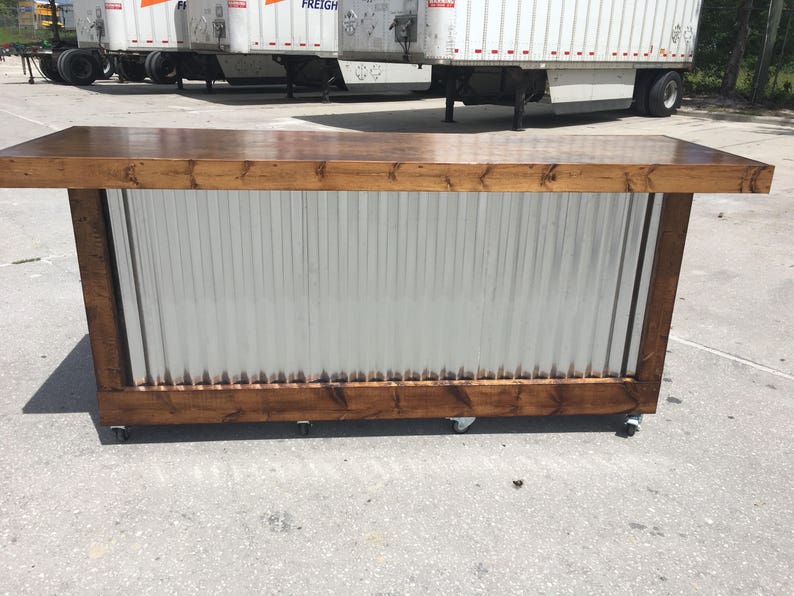 The Provincial 8 Foot Mobile Corrugated Metal Bar S Counter Reception Desk