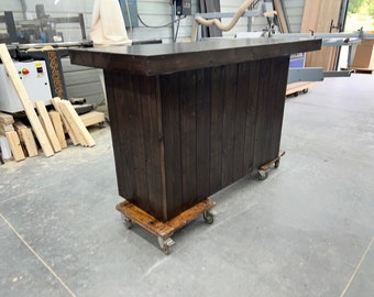 The Smooth Oak Top Straight - Solid wood Home Bar, industrial bar, basement bar, father gift, man cave bar, custom bar, commercial bar