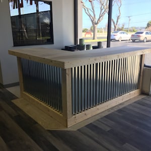 L Shape Original Metal Smooth Top Unfinished - Solid wood & metal indoor bar