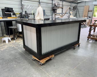 Ebony L Shaped 8' x 6' - Rustic style wood & corrugated metal indoor bar