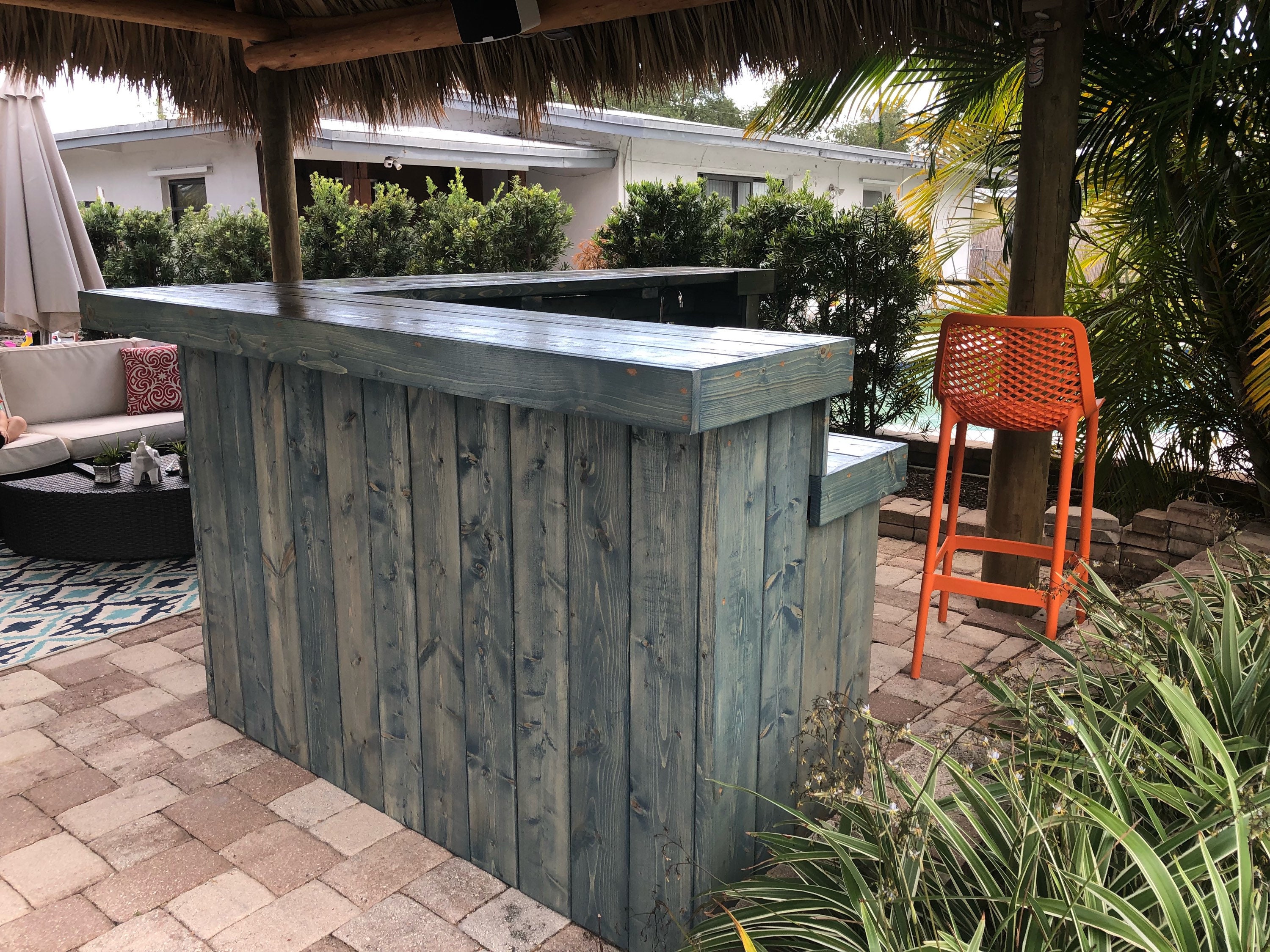 8' Two level Rustic Outdoor Patio Bar with footrail and Minifridge