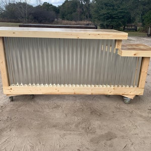 Two Level Counter 8 foot corrugated metal and birch sales counter, reception desk with ADA or POS drop w/ finish clear coat image 2