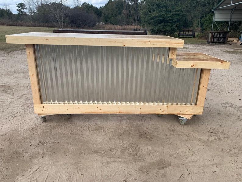 Two Level Counter 8 foot corrugated metal and birch sales counter, reception desk with ADA or POS drop w/ finish clear coat image 2