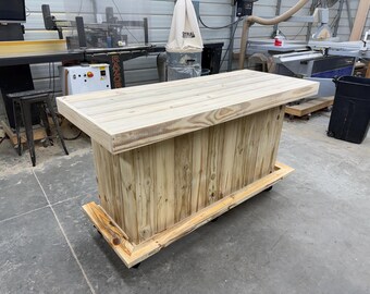 Outdoor Patio Bar with Locking Casters Footrail & Mini Fridge Space, Mobile Rolling Home Bar