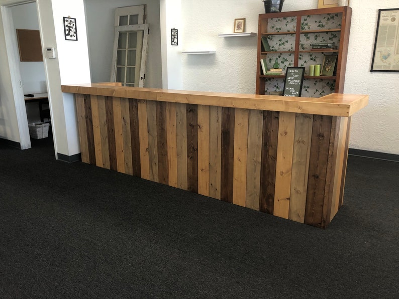 The Sarasota 12 Foot Rustic Barnwood Look 2 Person Level Reception Desk Retail Counter Or Bar