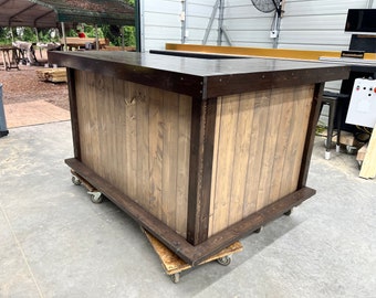 The 400 L Shape Plank Top Wood Bar - Tiki bar, industrial bar, l shape bar, husband gift, father gift, man cave bar, home bar, custom bar