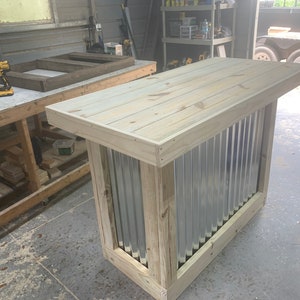 Straight Top Metal and pressure treated wood outdoor home patio tiki bar