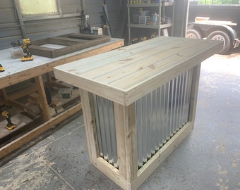Straight Top Metal and pressure treated wood outdoor home patio tiki bar