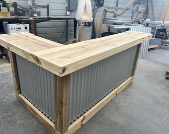 Kitchen Metal L Outdoor Home Bar - L Shape, 2 Level, Corrugated Metal