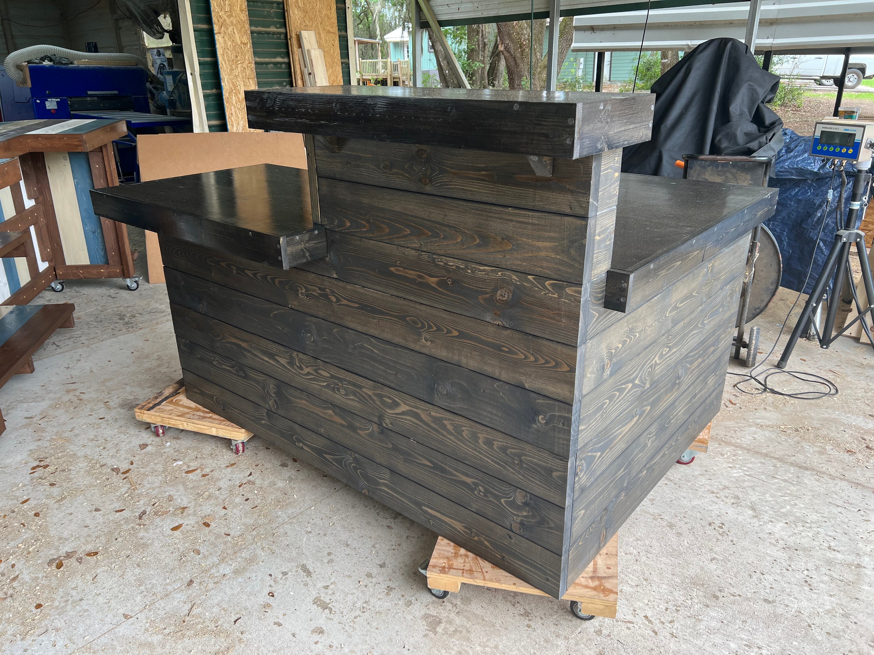 Large Thomas L Wood Bar - Rustic 2-level pressure treated bar