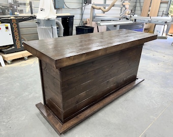 Plank Top Straight Bar Horizontal - Solid wood bar, Tiki bar, industrial bar, garage bar, husband gift, father gift, man cave bar