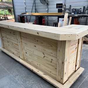 Spacious 2-Level Outdoor Bar, the Large Thomas L Shape Pressure Treated Wood Outdoor Home patio tiki bar