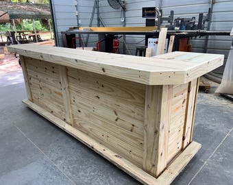 Spacious 2-Level Outdoor Bar, the Large Thomas L Shape Pressure Treated Wood Outdoor Home patio tiki bar