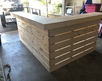 The Elyse .75 L Shape Unfinished 2 level Rustic home garage basement mancave bar