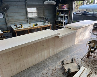 20' Retail Counter Straight Unfinished - Rustic style w/ POS/ADA 4' drop center