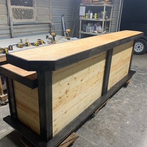 Two Tone 2 Level Bar Natural/Ebony- 10’ Long, 3’ Deep  Shabby Chic Rustic Barn Wood Style, Pallet Style Indoor Bar