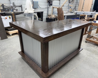 Espresso L Shaped 8' x 6' - Rustic style wood & corrugated metal indoor bar