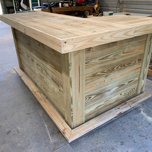 L Shape Horizontal - Rustic pressure treated wood outdoor home patio tiki bar