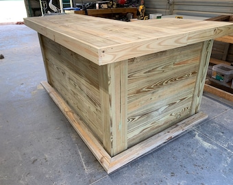 L Shape Horizontal - Rustic pressure treated wood outdoor home patio tiki bar