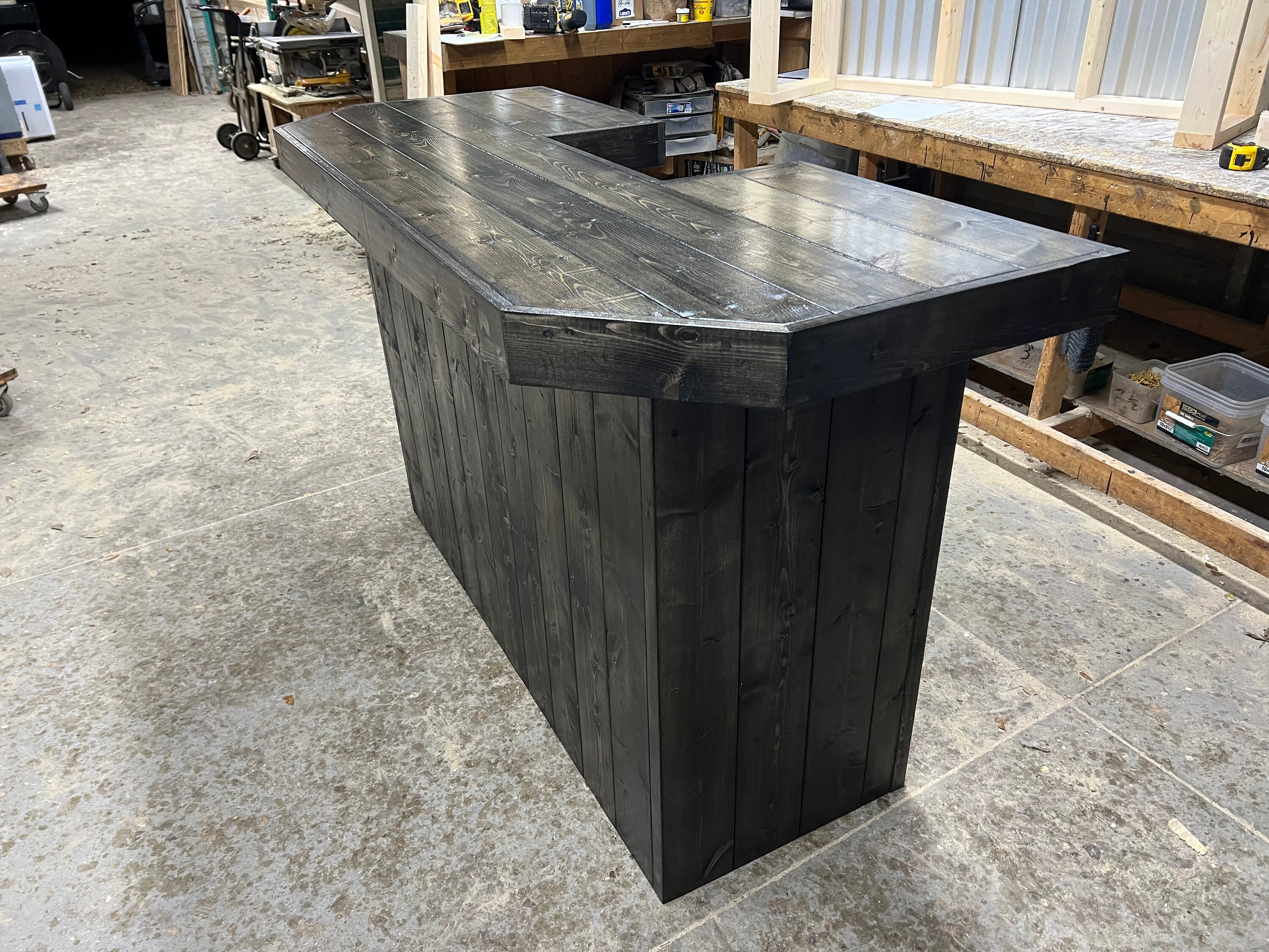 Large Thomas L Wood Bar - Rustic 2-level pressure treated bar