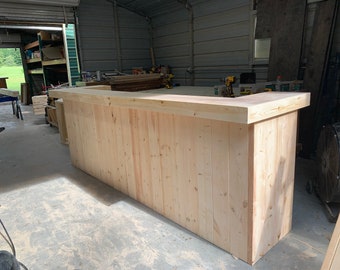 Ethan U Shape Bar Unfinished - Rustic barnwood style 2 level home basement garage bar