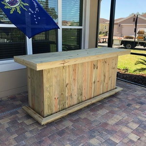 Straight Top Wood Outdoor - Rustic real pressure treated wood barn wood style, pallet style outdoor patio bar