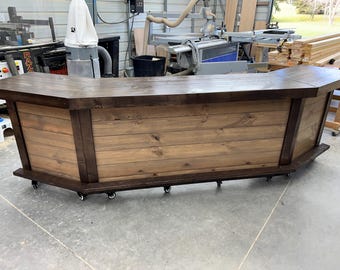 Angle Plank Top Finished - Solid wood bar, curved bar, round bar, patio bar, indoor bar, sales counter, retail counter, custom bar