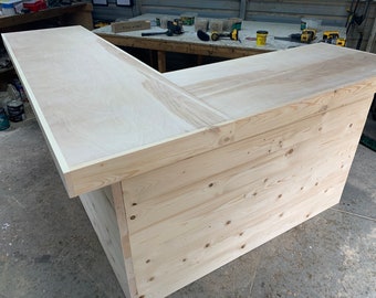 L Shape Smooth Top Horizontal Wood - Rustic real wood, barn wood style, pallet style indoor bar