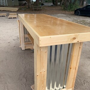 Two Level Counter 8 foot corrugated metal and birch sales counter, reception desk with ADA or POS drop w/ finish clear coat image 4