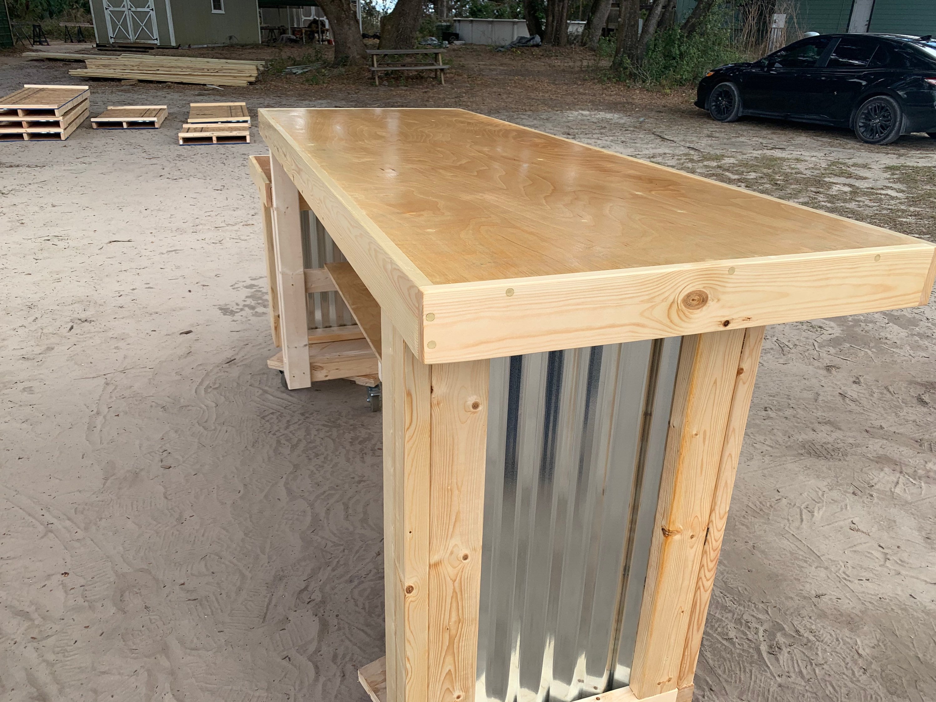 Two Level Counter 8 foot corrugated metal and birch sales counter, reception desk with ADA or