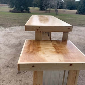 Two Level Counter 8 foot corrugated metal and birch sales counter, reception desk with ADA or POS drop w/ finish clear coat image 3