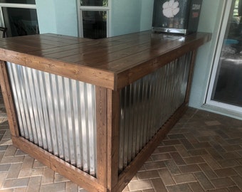 Walnut Beach Bar- 7 x 4.5 Rustic style corrugated metal/wood outdoor covered or indoor bar